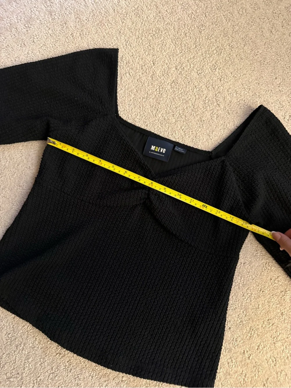 Anthropologie Maeve Black Textured Sweetheart Top Long Sleeve Going Out Medium